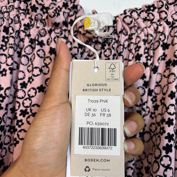 Boden Square Neck Swing Jersey Top Size 6 Milkshake Floral Pebble Women Relaxed - Picture 8 of 10
